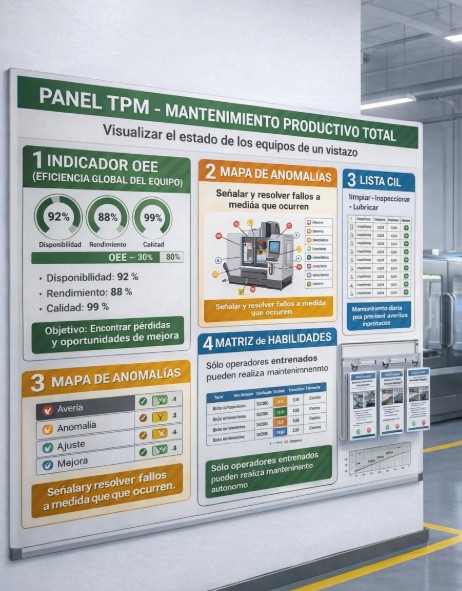 Panel TPM: Cómo implementar un tablero visual de Mantenimiento Productivo Total