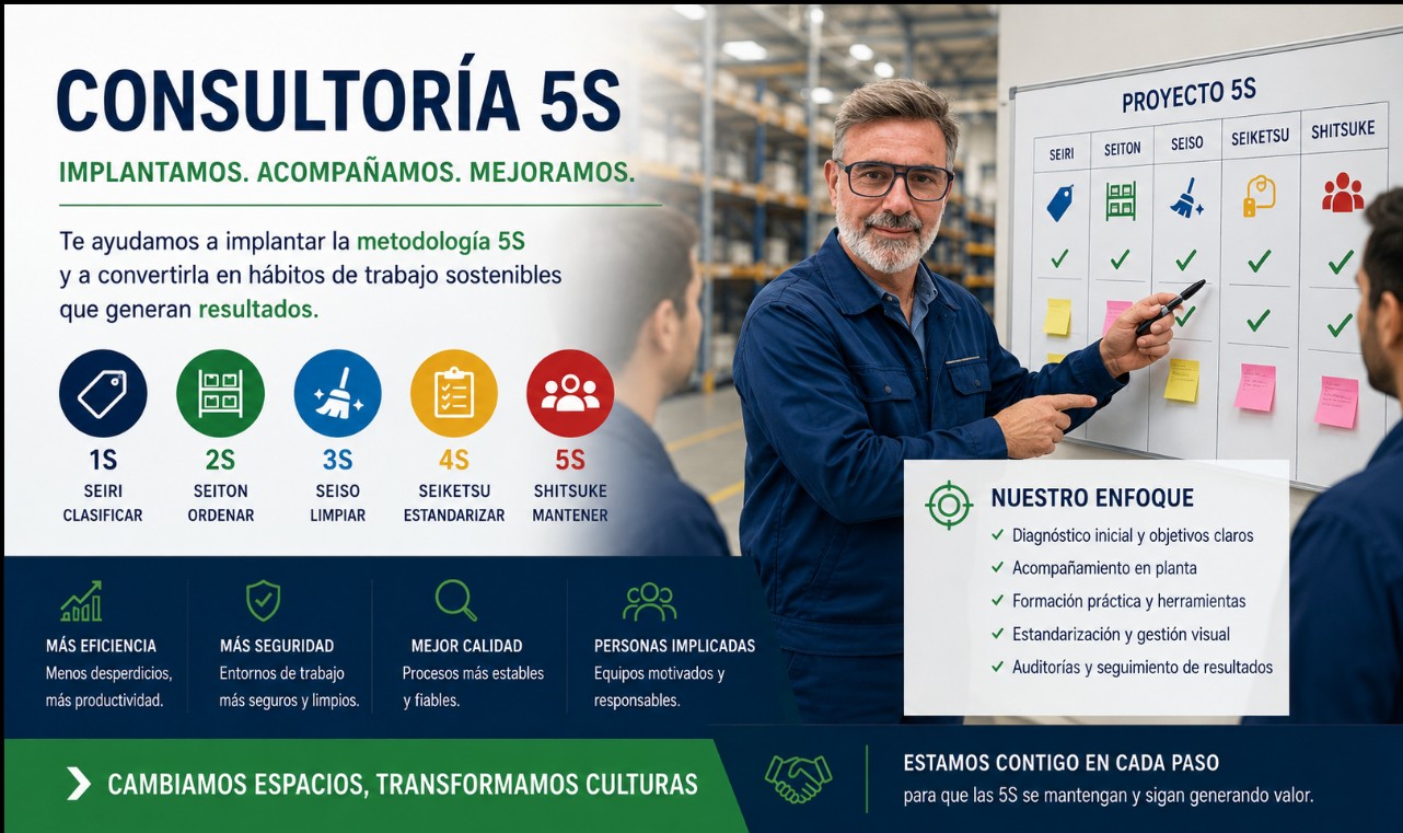 Consultoría 5S para empresas con acompañamiento práctico e implantación de la metodología 5S