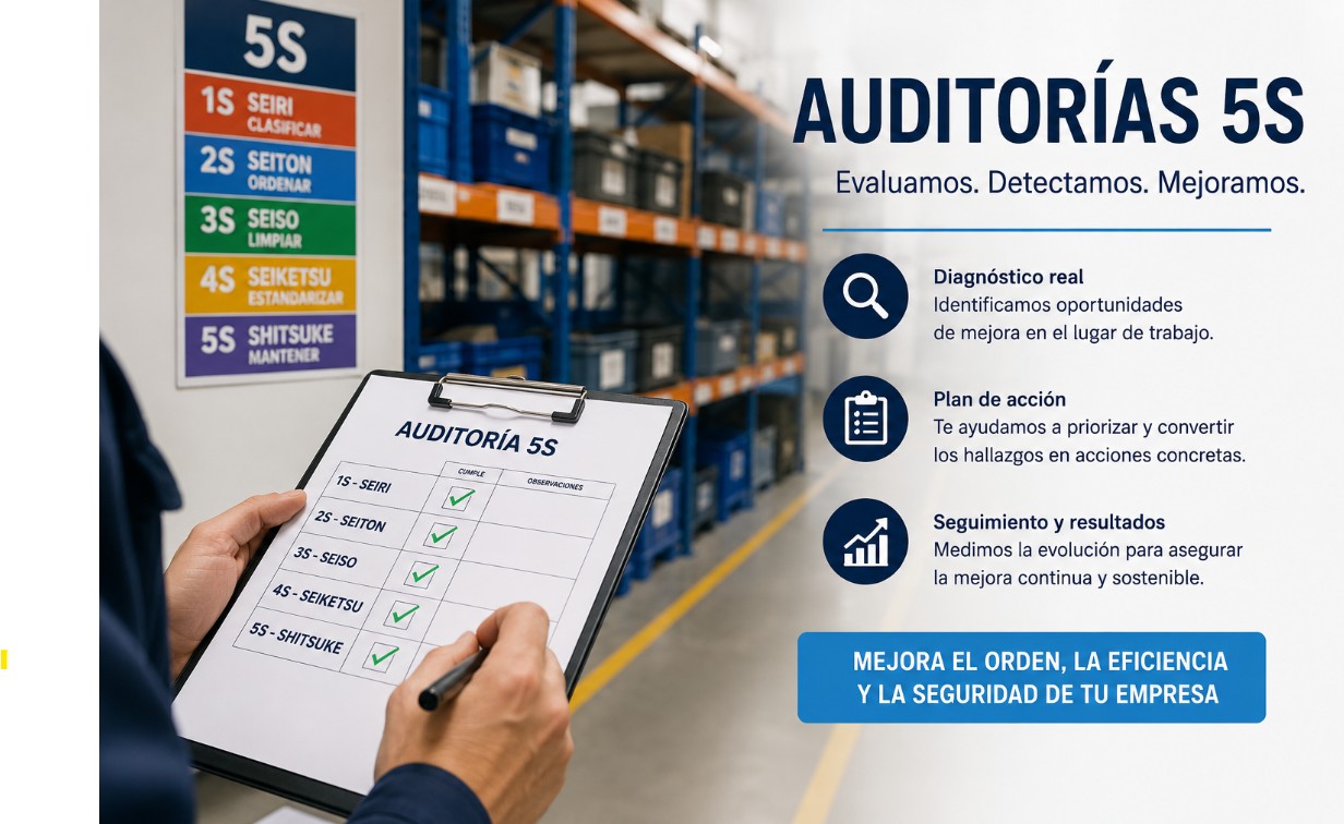 Auditoría 5S para empresas para evaluar orden, limpieza, estandarización y mejora continua