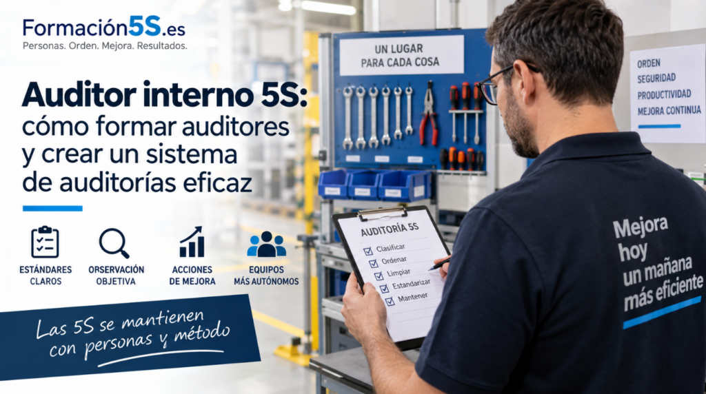 Auditor interno 5S realizando una auditoría en empresa